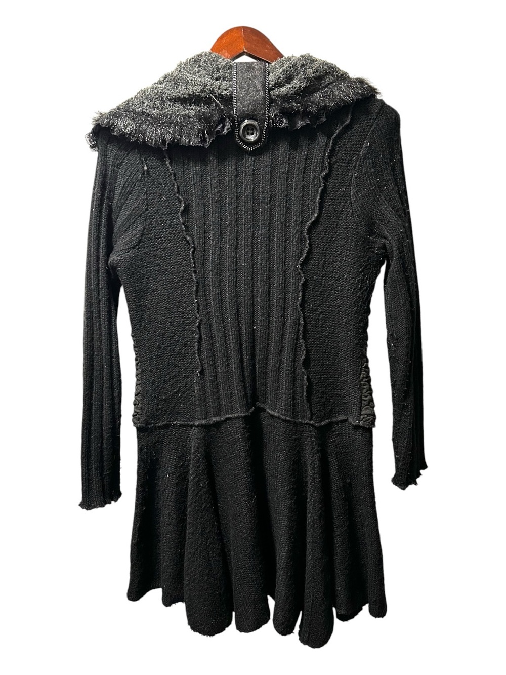 Sioni Black & Gray Textured Knit Trench Coat - Picture 2 of 5